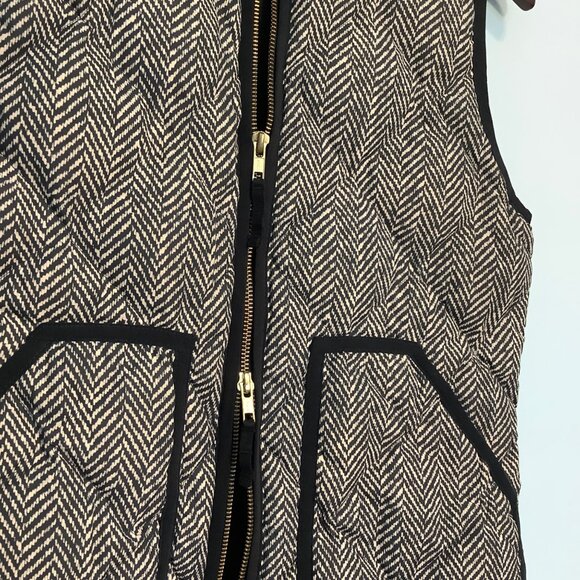 J. Crew Women’s Herringbone Puffer Down Vest Size XS Black Cream Full Zip Quilte - Picture 9 of 11